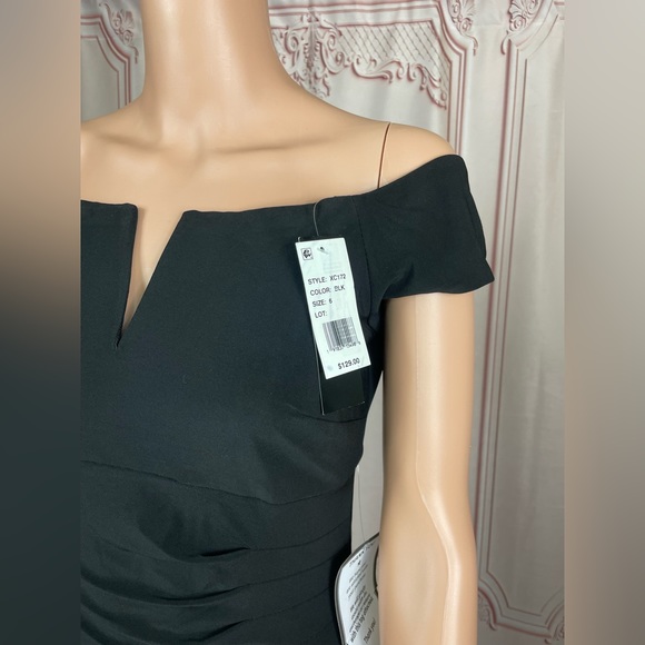 XSCAPE Womens Black Notched Neckline Short Sleeve Off Sheath Dress 6 Small NEW - Picture 10 of 15